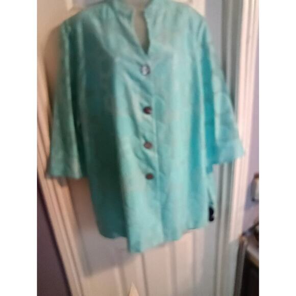 Ming Wang Button Up Top Mint Green Sz L Lagonlook Office Career - Picture 1 of 6